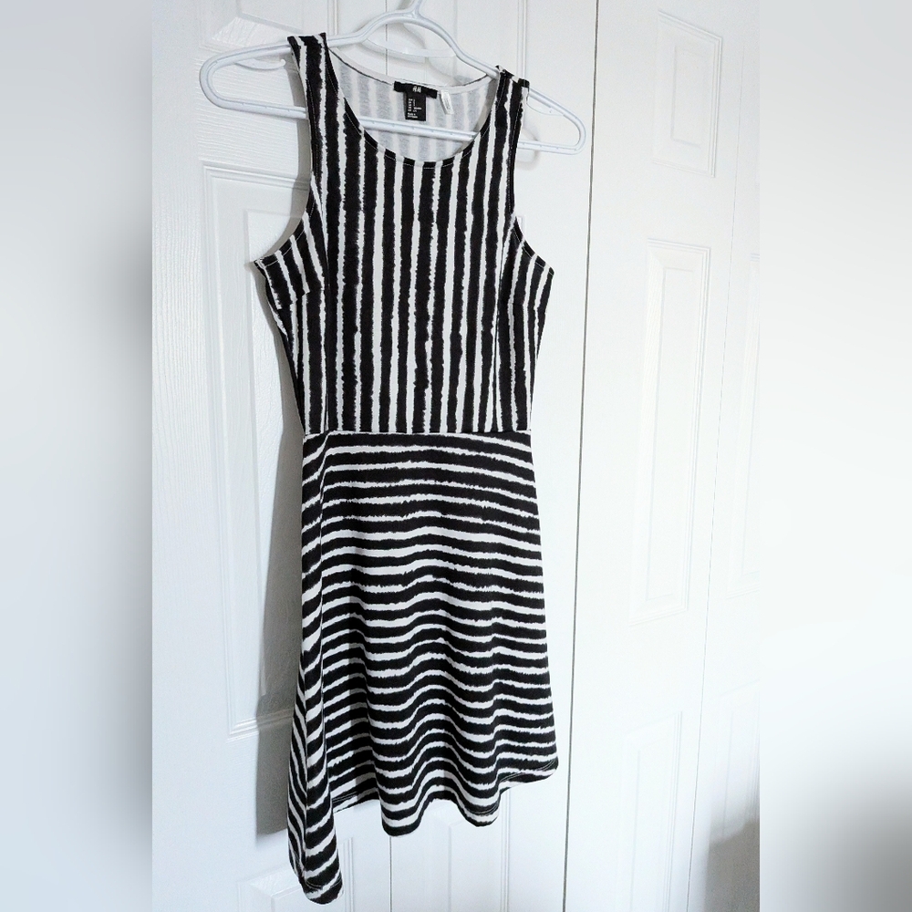 Black, White Striped Dress Small. Like New.